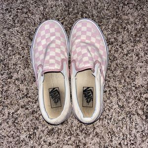 Pink checkered slip on vans